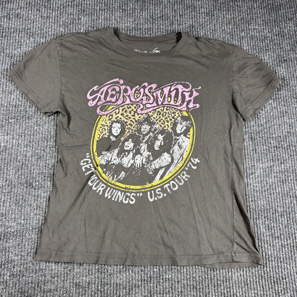 Aerosmith Shirt amens M Get Your Wings US Tour 74 Graphic Tee Charcoal‎ Gray